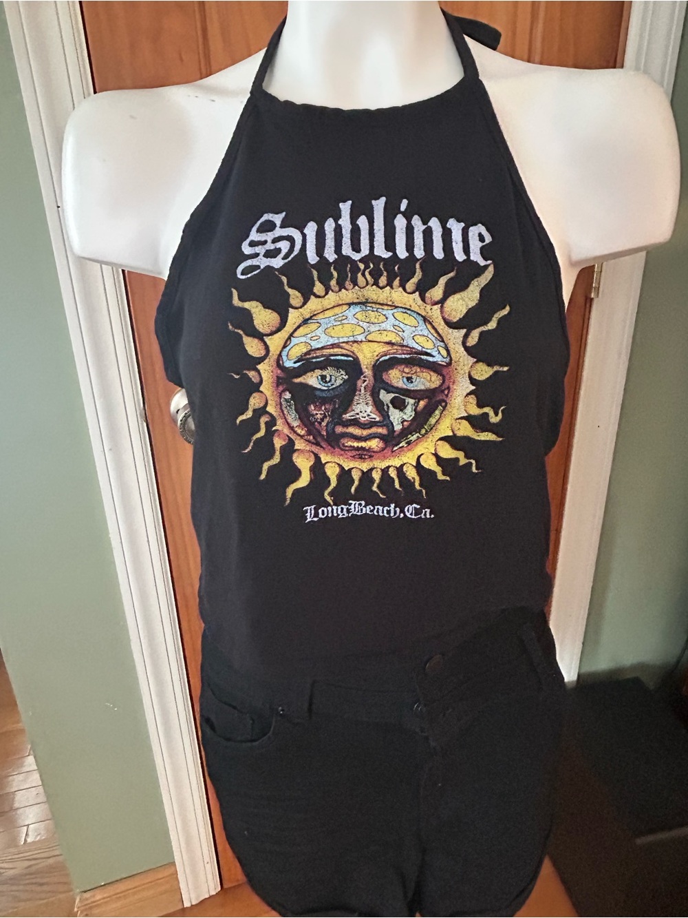 Sublime Black Halter Tank Top with Sun Graphic